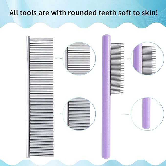 Gently Grooming Slicker Brush with Coated Tips for Long-Haired Dogs-Ergonomic Wooden Handle, Long Pins for Grooming Goldendoodles Poodles Purple