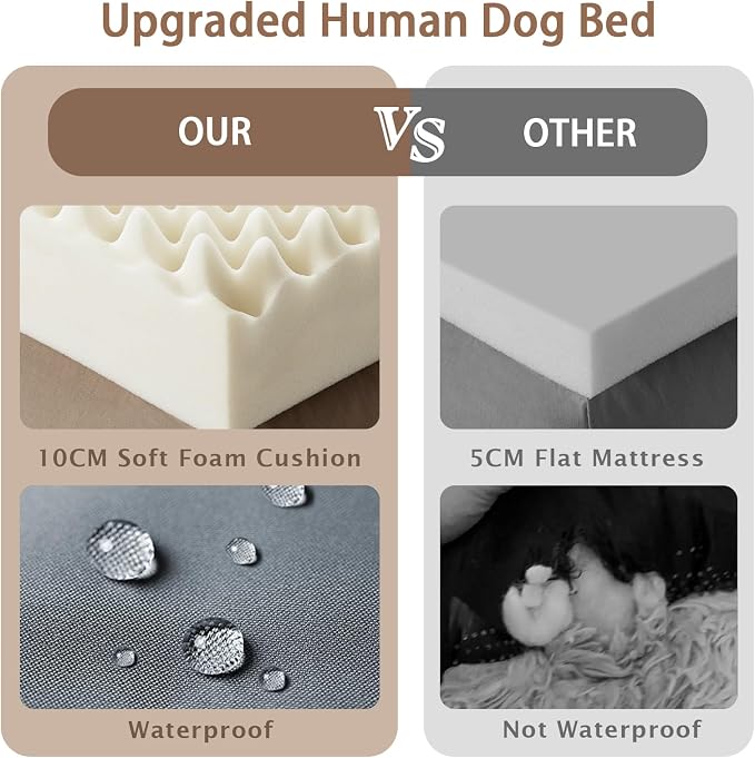 ROOMTEC Human Dog Bed, 78''x51''x12'' Size Fits Adult and Pet Washable Giant People Bed 10 CM Thick Memory Foam Large Oversize Pet Bed with Plump Pillow, Blanket, Strap - Darkgrey