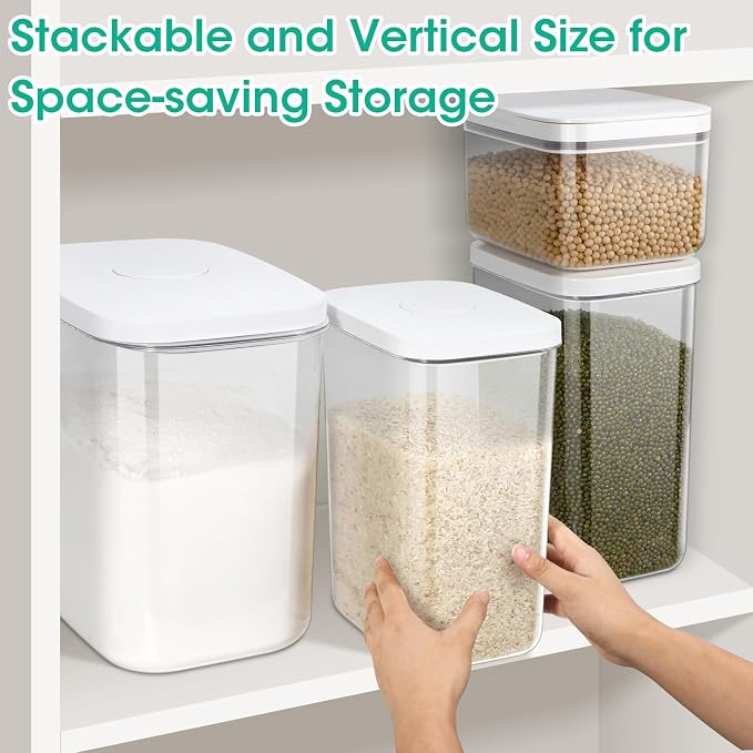 TBMax Large Airtight Food Container 6 Qt with Pop Up Lid & Measuring Cup for Rice, Flour, Cereal, Sugar, or Pet Food Storage, Rectangular Tall Food Storage Bin for Kitchen Pantry Organization