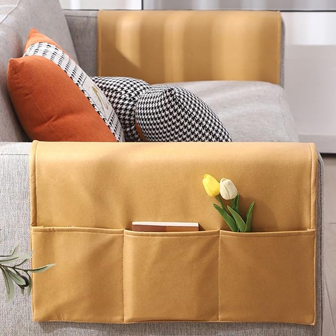 Tech Fabric Arm Rest Covers for Sofa, Anti-Cat Scratching Couch Arm Covers with Side Pocket Anti-Slip Furniture Protector Arm Chair Covers Waterproof Armrest Organizer(White)