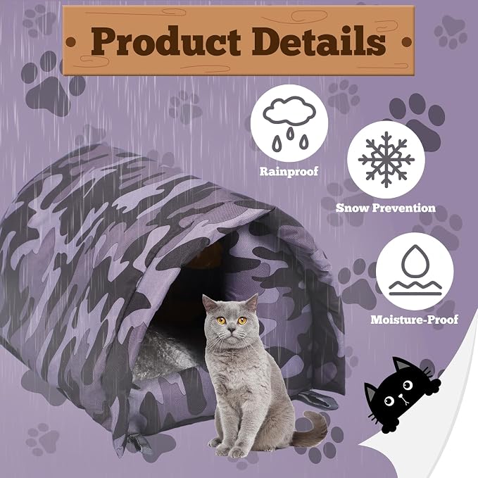 Doublefill 3 Pcs 16.5'' x 12'' x 11'' Cat Houses for Outdoor | Weatherproof Waterproof Rainproof, Cotton Padded Interior for Warmth, Tent Design, for Indoor Garden Patio Use
