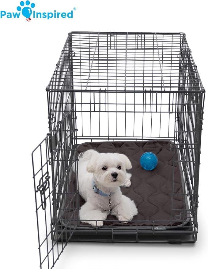 Paw Inspired Washable Padded Crate Mats for Dogs, Beige, 29x18 Inch | Fits 30-inch Kennels, Leakproof, Waterproof Bottom, Plush Dog Pad, Pet Bed