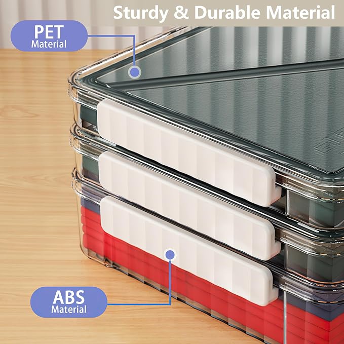 SAYEEC Clear File Storage Box Portable Project Case with Handle Plastic Storage Container with Lid Stackable Flat Storage Bin Document Magazine Protector Organizer for A4 Paper Photo Craft Scrapbook