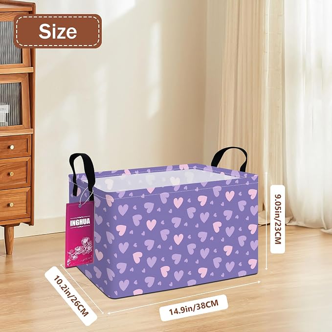 Rectangular Purple hearts Storage Basket | Gifts Bag for Toys,Books,Clothes,Gifts,Pets-Perfect for Home,Office,Nursery,Dorm,Shelf
