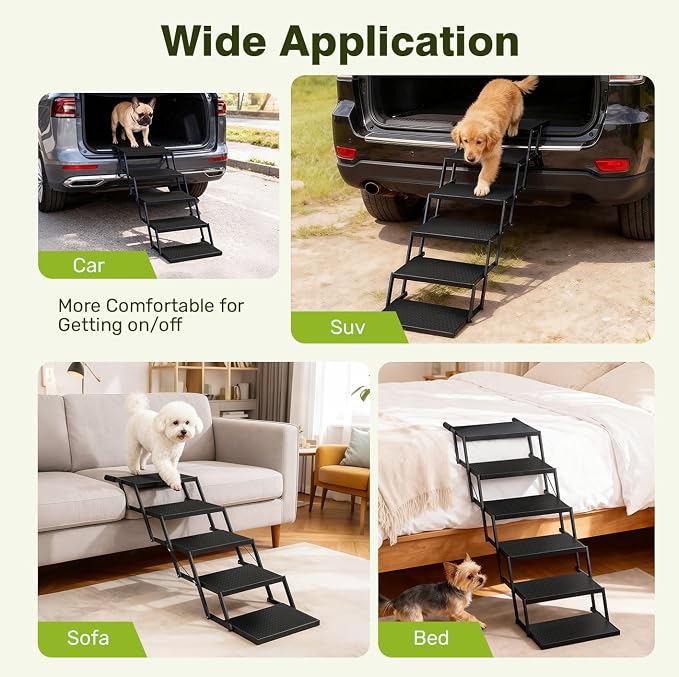 Foldable Dog Car Steps - Upgraded Non-Slip Pet Stairs for Large Dogs, Portable Metal Frame Dog Ramps for High SUV, Truck and Cars, Lightweight Pet Ladder with High Load-Bearing Capacity (5 Steps)