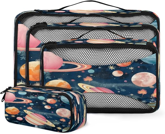 Space Themed Packing Cubes for Travel, Luggage Packing Organizers, Cosmos Planet Travel Accessories Large Toiletries Bag for Clothes Shoes Cosmetics Toiletries