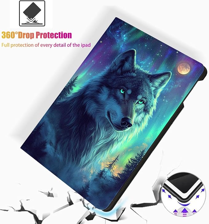 for Microsoft Surface Pro 7 Plus,Surface Pro 7/6/5/4 12.3" Tablet Case,Auto Wake/Sleep,Adjustable Stand Protective Cover - Wolf Aurora