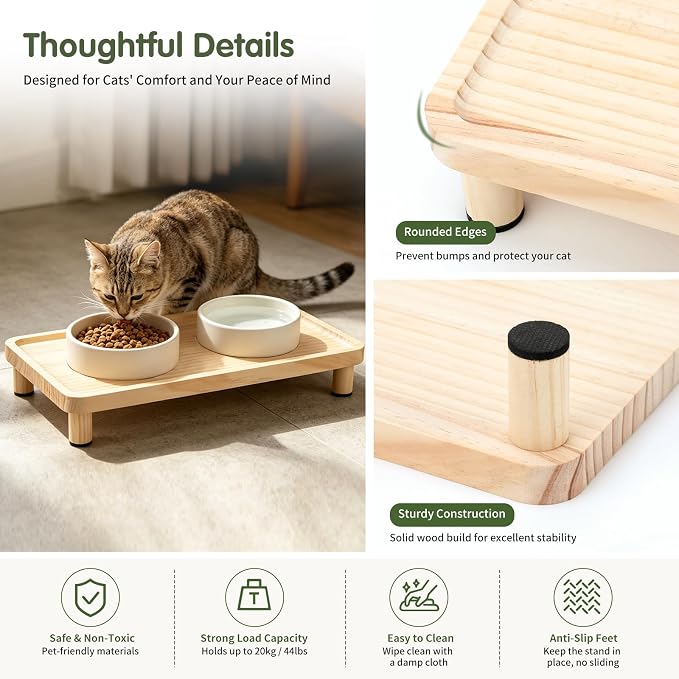 Cat Food Stand, Elevated Cat Feeding Station for Bowls & Feeders