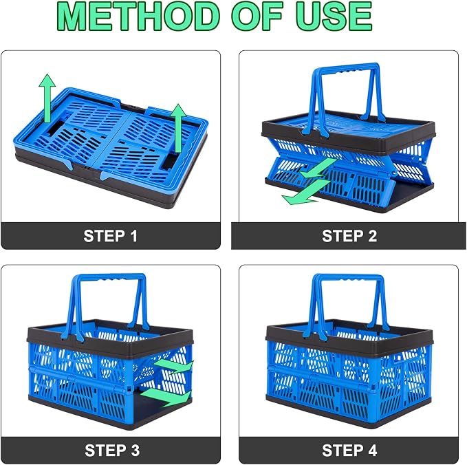 3-Pack Collapsible Storage Baskets, Stackable Plastic Crates | with Handles for Freezer Organization, Grocery Shopping, RV Camping & Home Storage, Holds 20 lbs Each, Folds Flat to 1.7"