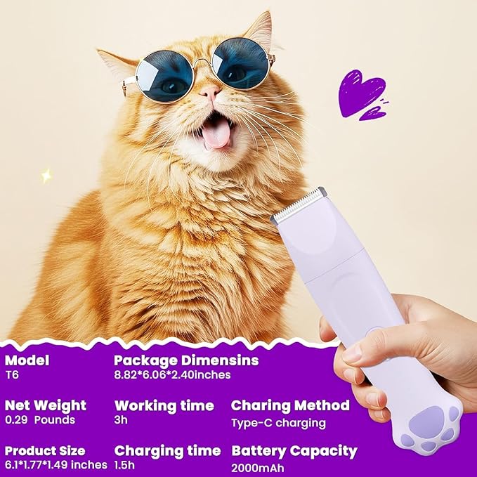 Veeconn Dog Clippers for Grooming - 4-in-1 Dog Clippers Grooming Kit with Low Noise & IPX7 Waterproof Design Includes Comb Paw Trimmer Nail Grinder - Rechargeable & Cordless Dog paw Trimmer (Purple)