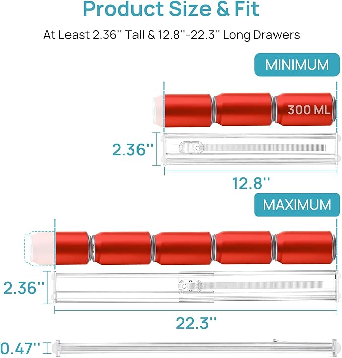 Vtopmart 2.36" Short Upgrade Drawer Dividers 12.8"-22.3" Expandable 4 Pack | Adjustable Kitchen Drawer Organizer, Clear Plastic Separator for Flatware, Utensils, Cutlery, Underwear Storage, Space Saving