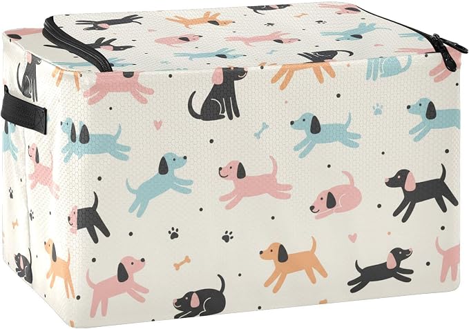 Cute Pets Dogs White print Under Bed Storage Containers with Double Zipper Openings, Foldable Clothes Storage Bins with Clear Window and Handles for Blankets Comforters Bedding