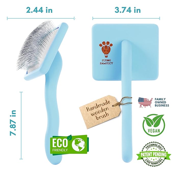 Flying Pawfect Dog Slicker Brush for Grooming Pet Hair - Best For Poodle & Golden Doodle - Long Haired Brush For Dogs - Goldendoodle Long Pins Tool For Dematting- Ideal Gift for Pet Groomers