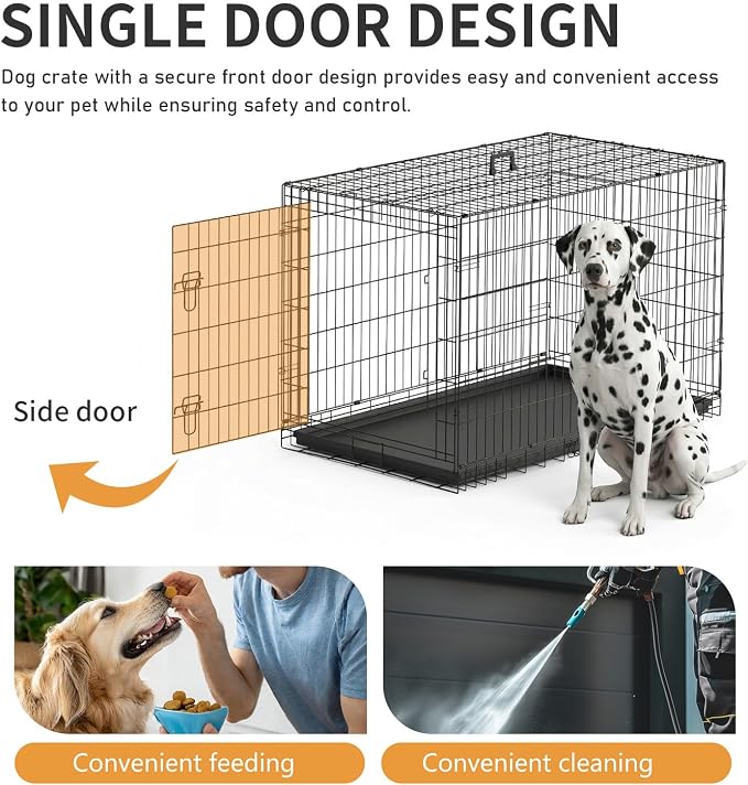 FDW Dog Crate 48-Inch Dog Cage Foldable Metal Kennel with Leakproof Tray Foldable Design Indoor Outdoor Use for XL Large Dogs,Dark Black