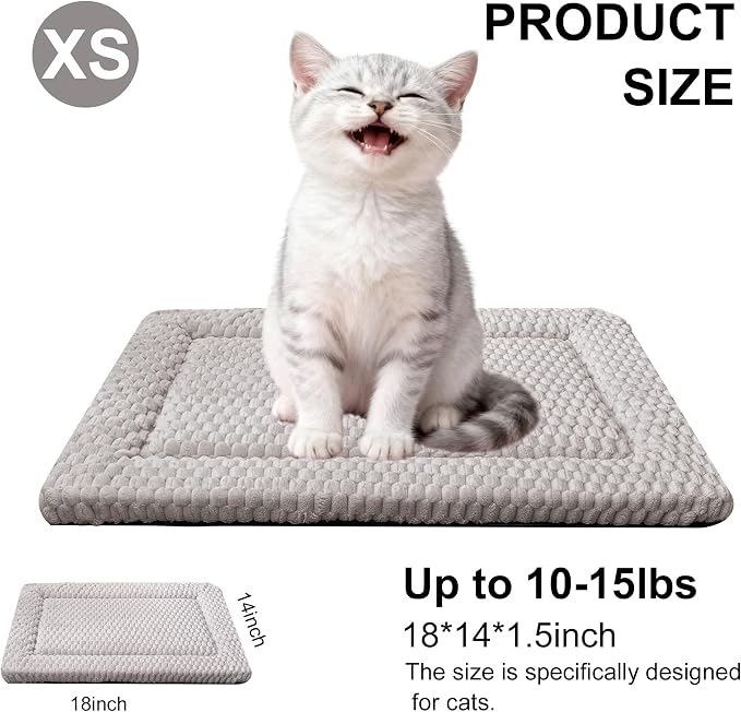 Dog Bed Mat - Dog Crate Pad - Reversible Mat for Pet Comfort - Soft Bed Crate Pads for All Seasons - Durable, Machine Washable Mat for Crates, Travel, and Home (Light Gray, 18" L*14" W*1.5" Th)
