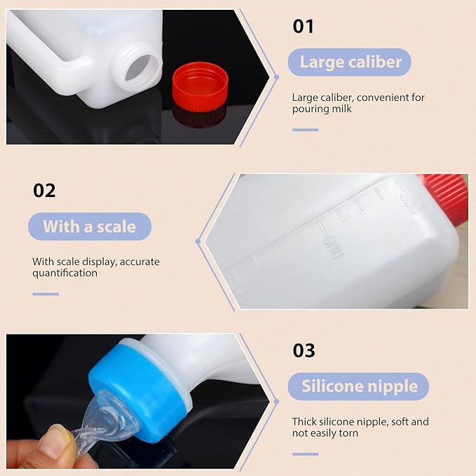 2pcs 800ml Lamb Feeding Bottle Thickened Goat Feeder Bottles Hang Upside Down Livestock Milk Bottle with Measurements Fawns Nursing Bottles for Goat Lamb Fawns Nigerian Dwarf Doeling (2pcs)