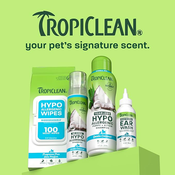 TropiClean Dog Ear Wash, Vet Recommended Ear Cleaning Solution for Itch Relief, Odor Eliminating, Non Stinging Alcohol-Free, Cat Safe, USA Made, 4oz