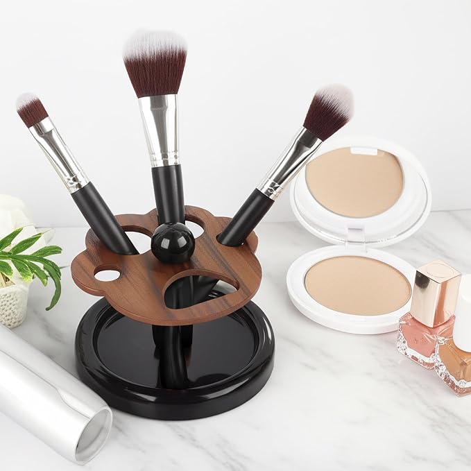 Wooden Cat Paw Toothbrush Holder - 5-Slot DIY Electric Toothbrush Stand & Makeup Brush Organizer - Walnut Finish Decorative Vanity Caddy (Brown)