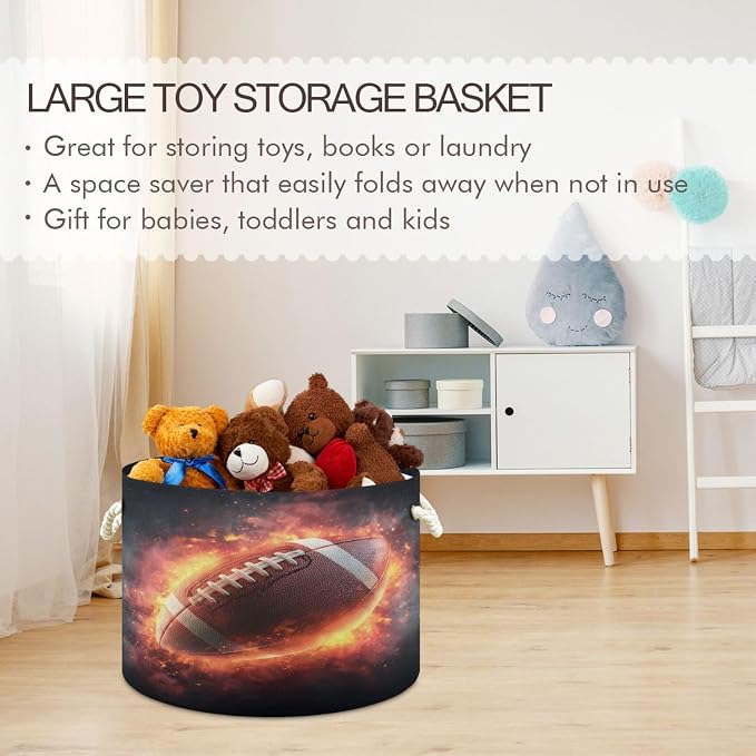 DOMIKING Large Storage Basket for Toys Burning Football Ball Dark Storage Bin Box Kids Laundry Hamper for Nursery Clothes Toys Books Home Decor