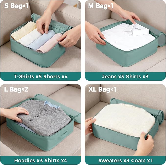 BAGAIL 9 Set Packing Cubes with Packing List Luggage Packing Organizers for Travel Accessories (Dusty Blue)