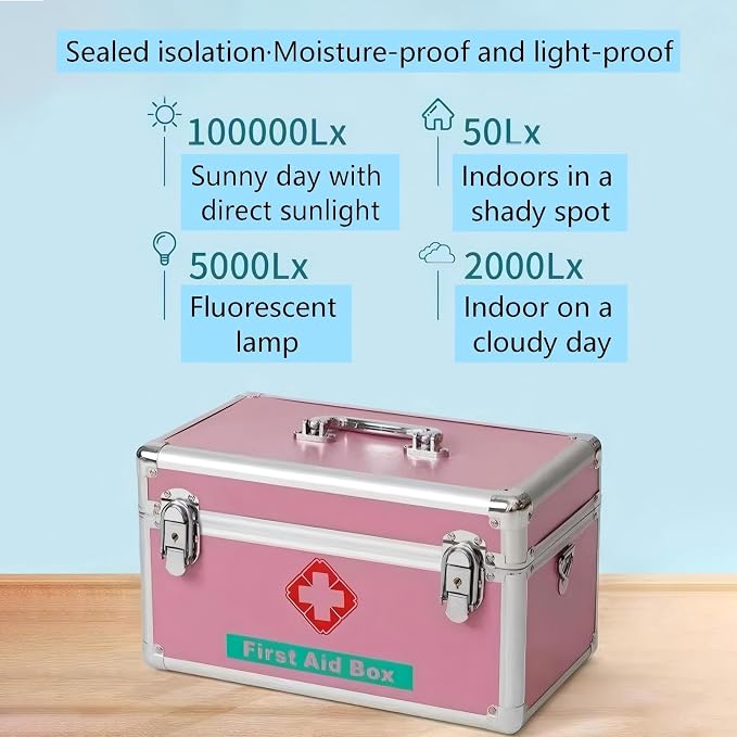 Metal First Aid Box Empty Aluminum Medicine Box Lock with Keys, 12.2 * 7.08 * 7.08” Medium Size Container with Handle, First Aid Kit Box Organizer, Silver