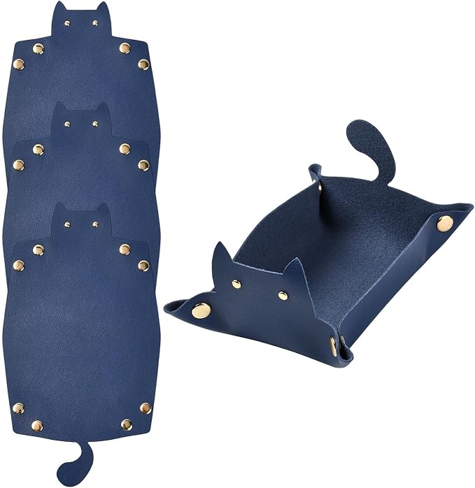 Craftdady 4 PCS Foldable Blue Valet Tray Cute Cat-Shaped Catch All Trays