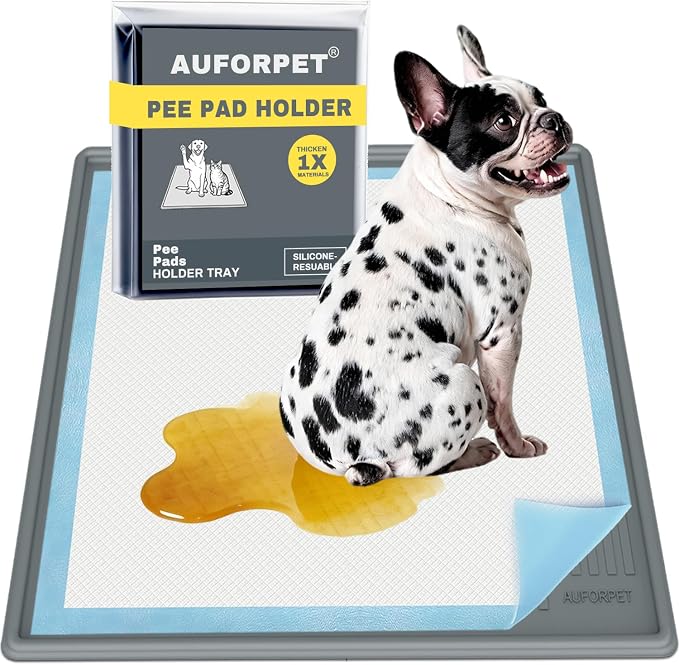 Thick Silicone Pet Pee Pad Holder, Medium Tray for 22" x 22" Disposable Pads, Raised High Edge Leak-Proof Training Mat for Puppy, Dogs, Cats