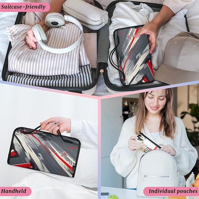 Racing Car Makeup Bag for Women Hanging Roll-Up Travel Organizer Toiletry Kit with 4 Removable Compartments, Race Car