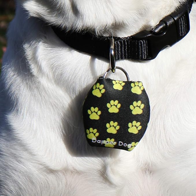Dapper Dog - Dog Tag Silencer with Tag Ring (Yellow Paw Prints)