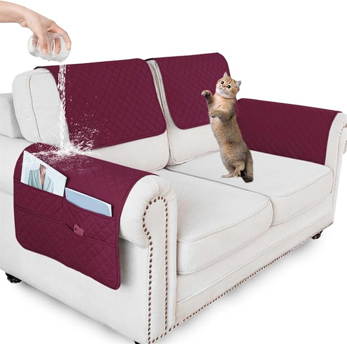 Large Polyester Armrest and Headrest Covers with 2 Pockets | Soft, smooth polyester resists daily wear nonslip silicone backing helps shield recliners and sofas from pet scratches