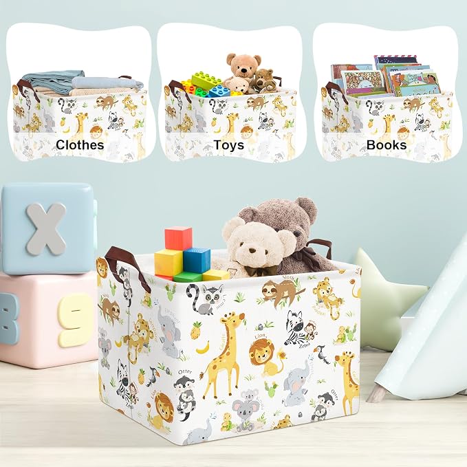 Clastyle Rectangular Baby Storage Basket Large Collapsible Kid Toy Bin Nursery Classroom Books Shelf Basket Shower Towel Gift Basket Giraffe Lion Elephant Pet Basket(Animal)