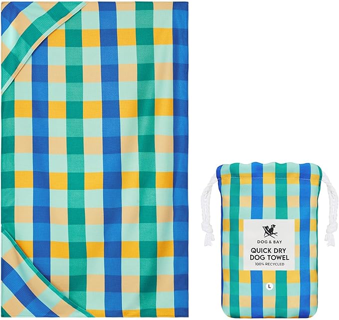 Dock & Bay Pet Towel - Super Absorbent & Quick Drying Dog Towels with Bag - 100% Recycled - Puppy Plaid, Large (120x70cm, 47x27)