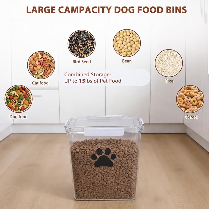 15lb Dog Food Container with Lid, Airtight Pet Food Treat Storage Bin for Dog Cat, Plastic Dogs Kibble Container for Kitchen Counter-Keep Food Fresh Crispy-BPA free