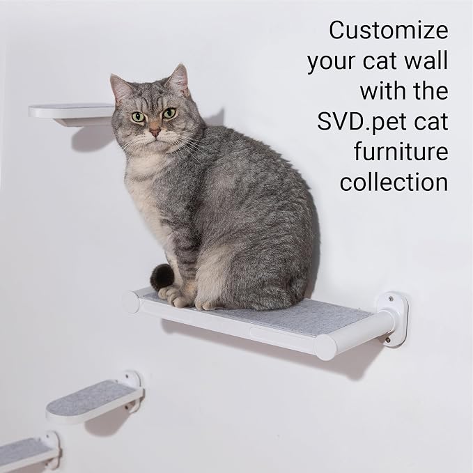 Cat Wall Shelves, 17" x 8" Cat Wall Furniture with Felt Pad, Simple and Modern Design Wal Mounted Platforms for Pet Sleeping and Playing, Easy to Install and to Clean(White)