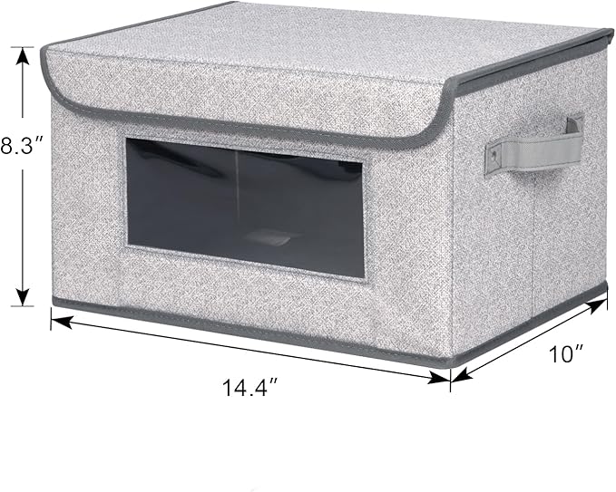 Univivi [4-Pack Fabric Storage Boxes Collapsible Storage Bins with Lids and Handles Cube Organizer Basket for Home, Closet, Bedroom (Gray, 14.4''x10''x8.3'') | Closet Storage Bins with Handles & Window, Collapsible Closet Organizers and Storage Cubes f...