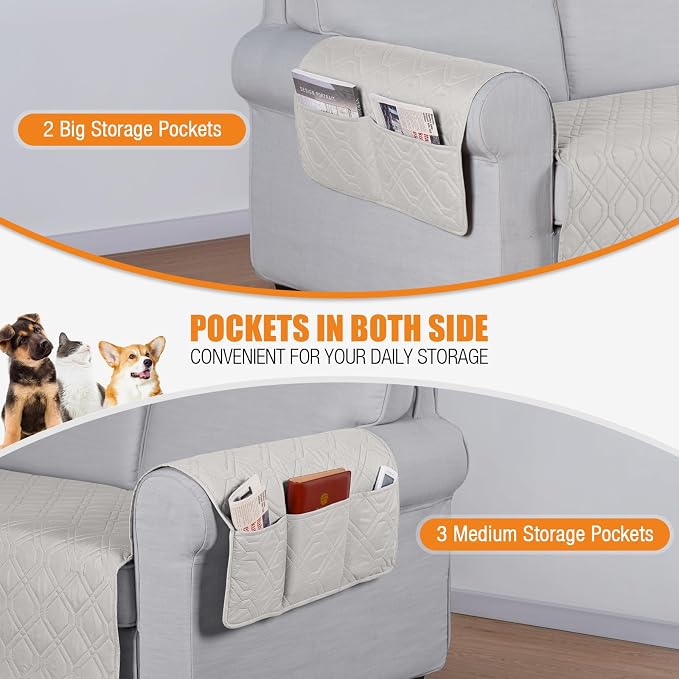 VANSOFY Waterproof Loveseat Couch Cover for Pets, Off White, 54" | Non-Slip, Washable, Utility Pockets, Pet Friendly, Furniture Protector Slipcover for 2 Cushion Plus Couch