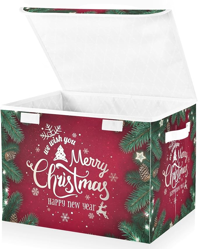 senya Christmas Storage Baskets Merry Christmas Happy New Year | Collapsible Storage Bins with Lids Boxes Clothes Baskets for Organizing