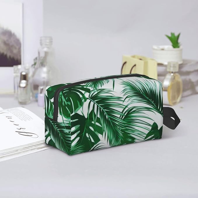 Tropical Palm Leaf Makeup Bag - Durable 600D Oxford Fabric Travel Cosmetic Bag, Shockproof Foam Padded Toiletry Organizer for Gym & Daily Use 10x6.2x4.9 Inch