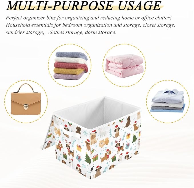 Christmas Tree Pet Storage Bins with Lids Closet Bedroom 40L Fabric Bin | Decorative Storage Boxes, Foldable & Stackable, Dust-Proof Flip Top, Reinforced Handles, For Home & Dorm, Clothes & Toy Box