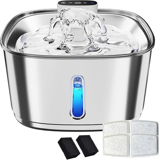 Pawinner Cat Water Fountain Cordless with 2 Filters & 2 Sponges, 108oz/3.2L Wireless Pet Water Fountains for Cats, Ultra Quiet Pump, Battery Operated Cat Drinking Fountain with Motion Sensor