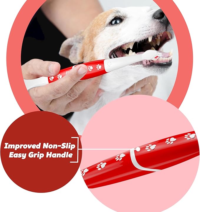 Pet Toothbrush for Dogs, Cats with Soft Bristles - Easy Teeth Cleaning & Dental Care, Non Slip Dual Head Dog Toothbrush for Medium & Large Pets, Toothpaste Not Included (Pack of 1(Red))