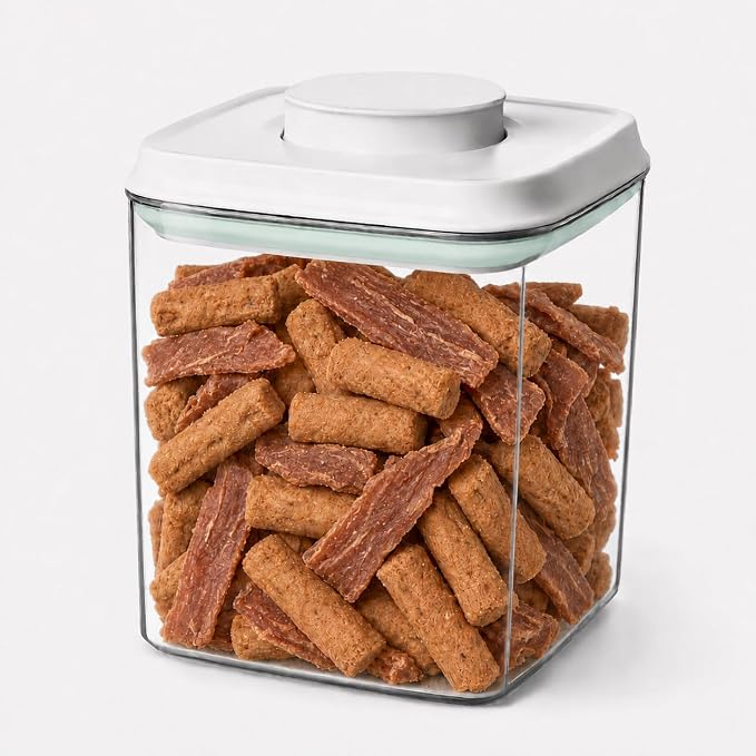 2.8 Qt Airtight Dog Food Storage Container, Clear Stackable Pop Lid | One-touch pop lid keeps dog or cat kibble and treats fresh; clear, stackable BPA-free canister for convenient pantry storage.