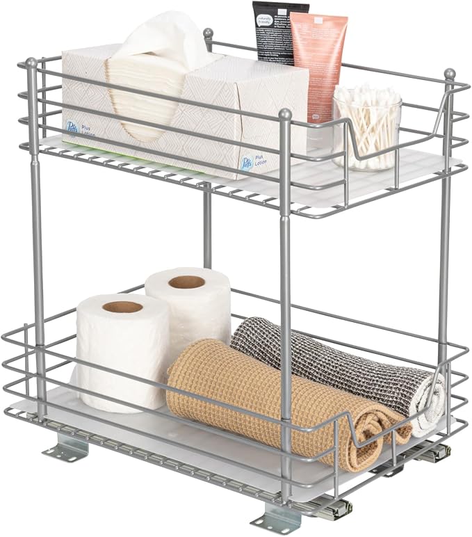 Household Essentials Brushed Steel Two-Tier Pull-Out Pantry Organizer
