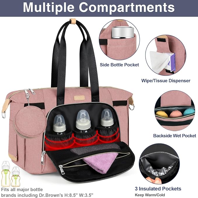Diaper Bag Tote for Baby 7PCS, Large Mommy Bag with Portable Changing Pad | Multifunctional Hospital Bags for Labor and Delivery with Pacifier Case and Organizer Pouches,Travel Baby Bag for Boy Girl