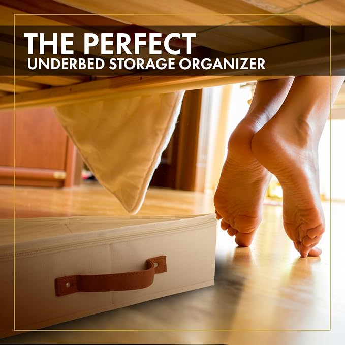 HOMELUX THEORY Under Bed Storage, Low Profile 2pc with Lid, Ivory | Slim fit for low-clearance beds & couches, Fits seasonal clothes, blankets & shoes, Bins with lids, Space-saving storage