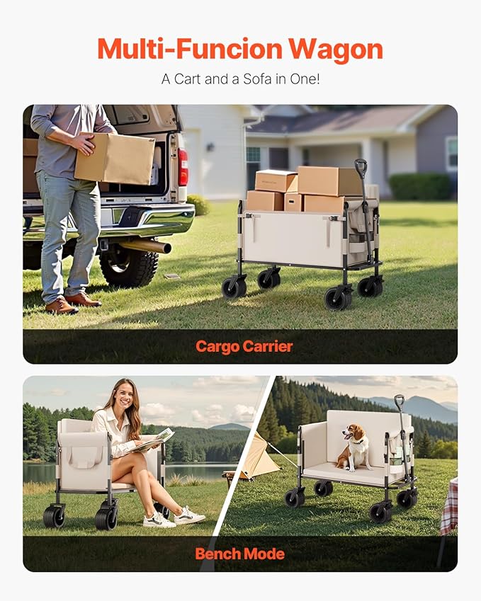 VEVOR 3-in-1 550lbs/220L Large Collapsible Folding Wagon, Convert to Bench, Foldable Beach Wagon with Wheels for Sand, Outdoor Utility Wagon for Groceries, Camping, Sports, Shopping | For Groceries, Camping, Sports & Shopping, Foldable Beach Wagon with...