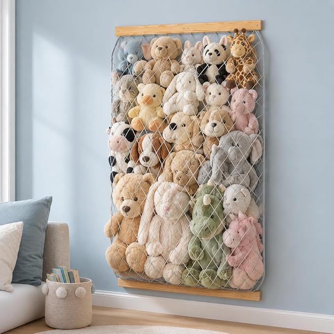 Stuffed Animal Storage Holder, Elastic Stuffed Animal Net,Door/Wall Mount Length Adjustable Hanging Stuffed Animal Organizer, Plushie Net for Nursery Play Room-Origin Boards Patent