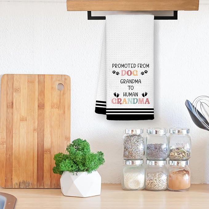 New First Time Grandma Gifts Bathroom Towels, Dog Grandma Gifts Dish Tea Towels, Promoted from Dog-Grandma to Human-Grandma Decorative Hand Towels for Kitchen Bathroom Decor, 16x24 Inch