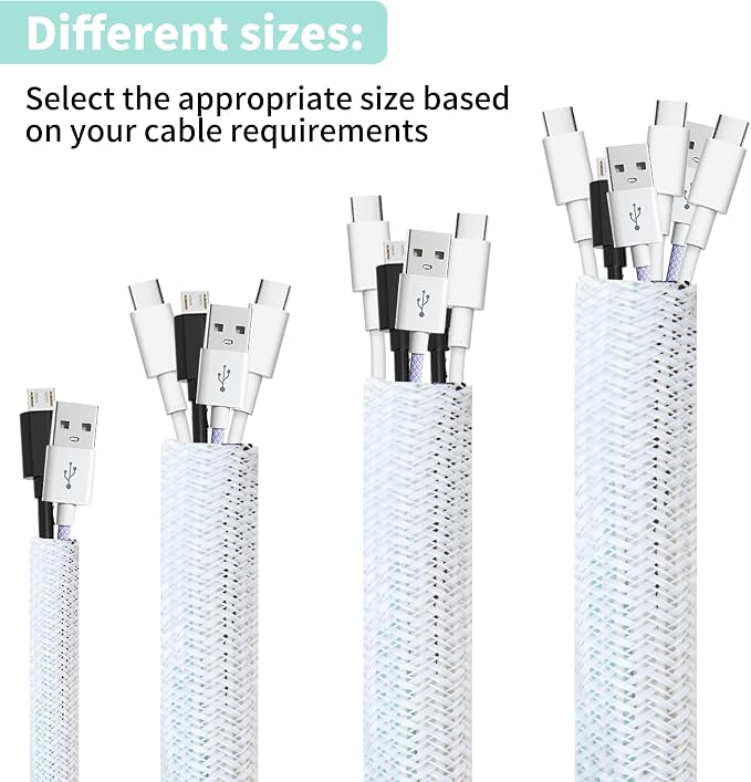 Split Wire Loom 3/8 Inch 50ft, Braided Cable Sleeve for Cable Management, Cord Protector for Pets, TV, Desk & Automotive, White