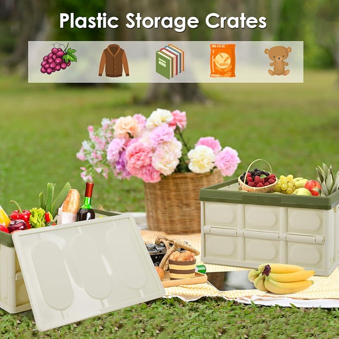 Phyllia Foldable Storage Boxes with Lids, 3 Pack Collapsible Plastic Storage Bins Organizer Containers Baskets Cub with Cover,Stackable Utility Crates Storage Box (Green, 30L)